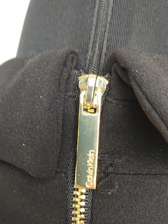 Calvin Klein Black Long Sleeve Midi Sheath Dress Gold Zipper Size 12 - Picture 5 of 15